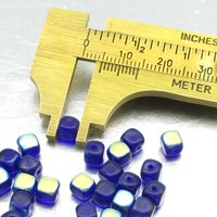 5mm Cube Beads, Cobalt Blue AB Small Czech Pressed Glass Spacers