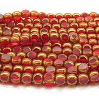 6mm Tri-Cut Rounds, Czech Glass Window Beads, Siam with Bronze