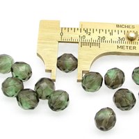 10mm Faceted Beads, Green and Brown Fire Polished Rounds