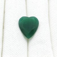 Semi-translucent jade green faceted glass heart measures 19mm long and 16mm wide.  Facets meet in a point a the back of the stone.  The back of the stone is unfoiled. 