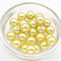 Vintage Faux Pearls, Yellow Plastic Lustre Beads, 10mm 14mm Rounds