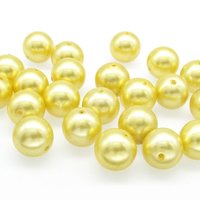 Vintage Faux Pearls, Yellow Plastic Lustre Beads, 10mm 14mm Rounds