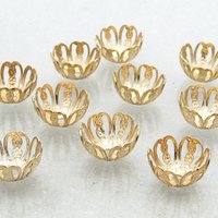 14mm Bead Caps, Gold Plated Brass Findings (10)
