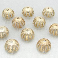 14mm Bead Caps, Gold Plated Brass Findings (10)