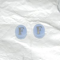 Vintage Initial Cabochon, Pale Blue with Silver Letter, 12mm Oval