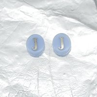 Vintage Initial Cabochon, Pale Blue with Silver Letter, 12mm Oval