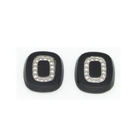 Vintage Initial Cabochon, Black Glass with Marcasite Letter, 16x15mm Flat Rounded Rectangle