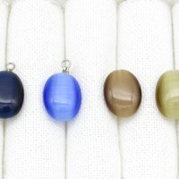 Oval Half-Drilled Pendants, 1-Hole Cat's Eye Glass Beads