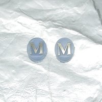 Vintage Initial Cabochon, Pale Blue with Silver Letter, 12mm Oval