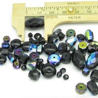 Black Bead Mixes, 4-16mm Faceted Czech Fire Polished Glass