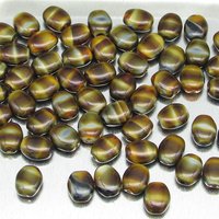 8x6.5mm Oval Brown Striped Opaque Czech Glass Beads