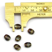 8x6.5mm Oval Brown Striped Opaque Czech Glass Beads