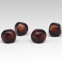 15mm Brown Glass Cube Beads, Vintage Lampwork Nuggets
