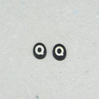 Vintage Initial Cabochon, Black Glass with Rhinestone Letter, 9x7mm Flat Oval