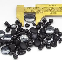Black Bead Mix, Vintage Czech Pressed Glass