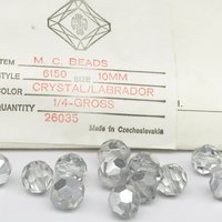 10mm Faceted Round Vintage Machine Cut Beads, Crystal Labrador