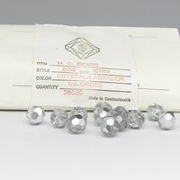 10mm Faceted Round Vintage Machine Cut Beads, Crystal Labrador