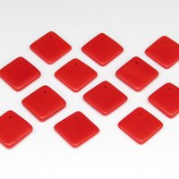 Vintage Glass Pendant Beads, Opaque Red 14mm Square with Offset Hole