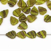 Flat Leaf Beads, 12x10mm Two-Tone Czech Pressed Glass for Charms and Pendants