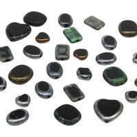 Flat Bead Mix, Opaque Black Picasso Czech Glass 2-Cut Hearts, Ovals and Rectangles