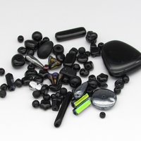 Black Bead Mix, Vintage Czech Pressed Glass