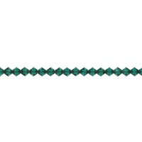 Small 4mm emerald green faceted crystal bicone beads are pointed at each end and have a hole size of approximately 0.6mm. 
