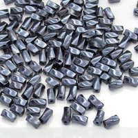 7mm Twisted Square Tube Beads, Opaque Gunmetal Gray