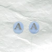 Vintage Initial Cabochon, Pale Blue with Silver Letter, 12mm Oval