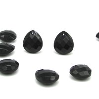 11x10mm Flat Teardrop Briolettes, Jet Black Faceted Czech Glass Beads