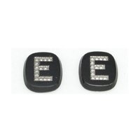 Vintage Initial Cabochon, Black Glass with Marcasite Letter, 16x15mm Flat Rounded Rectangle