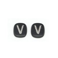 Vintage Initial Cabochon, Black Glass with Marcasite Letter, 16x15mm Flat Rounded Rectangle