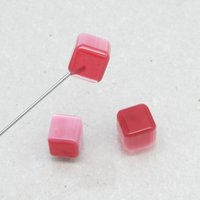 8mm Cube Beads, Pink Half Drilled Fiber Optic Glass 1-Hole Beads