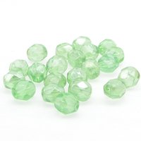 6mm Light Green Faceted Beads, Translucent Peridot AB Iridescent Czech Fire Polished Glass Rounds (25)