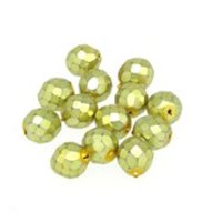 10mm Round Faceted Czech Glass Beads, Metallic Gold