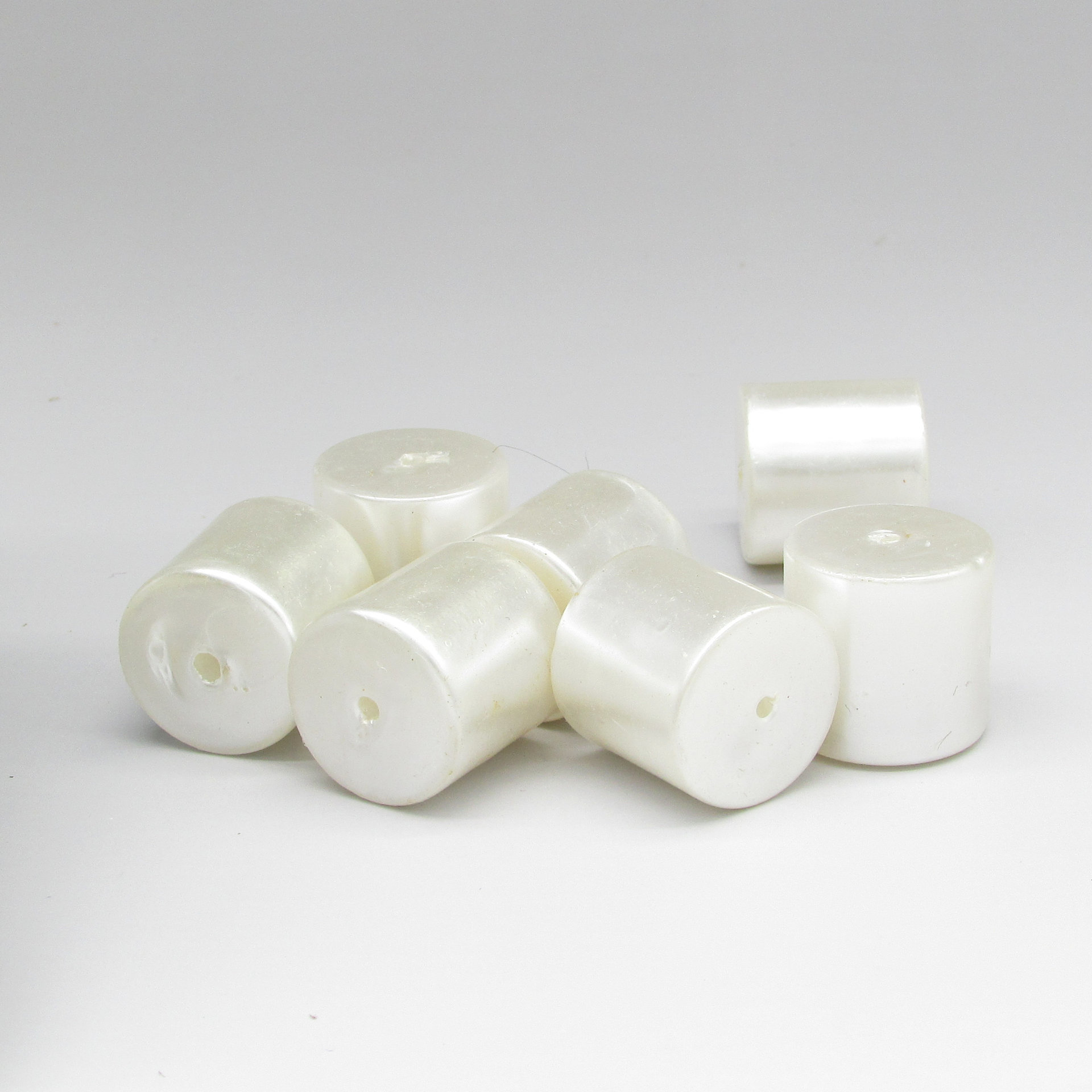 20mm Cylinder Vintage Barrel Beads, White Pearlized Plastic