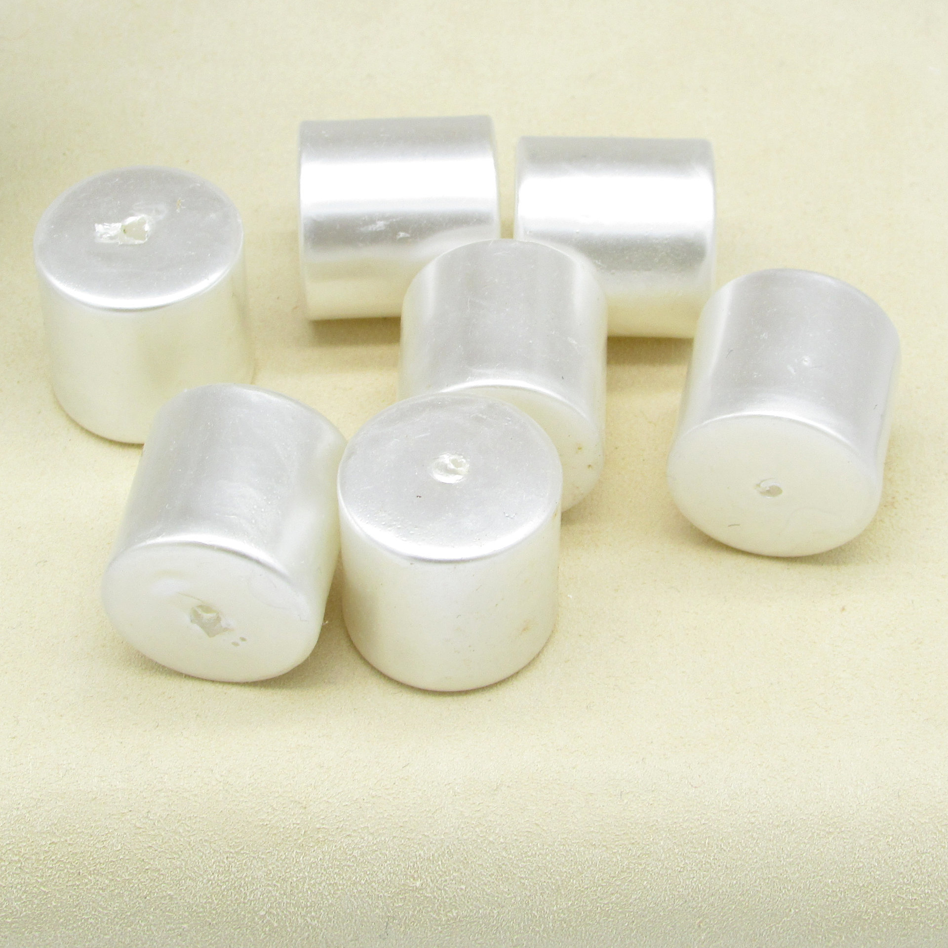 20mm Cylinder Vintage Barrel Beads, White Pearlized Plastic