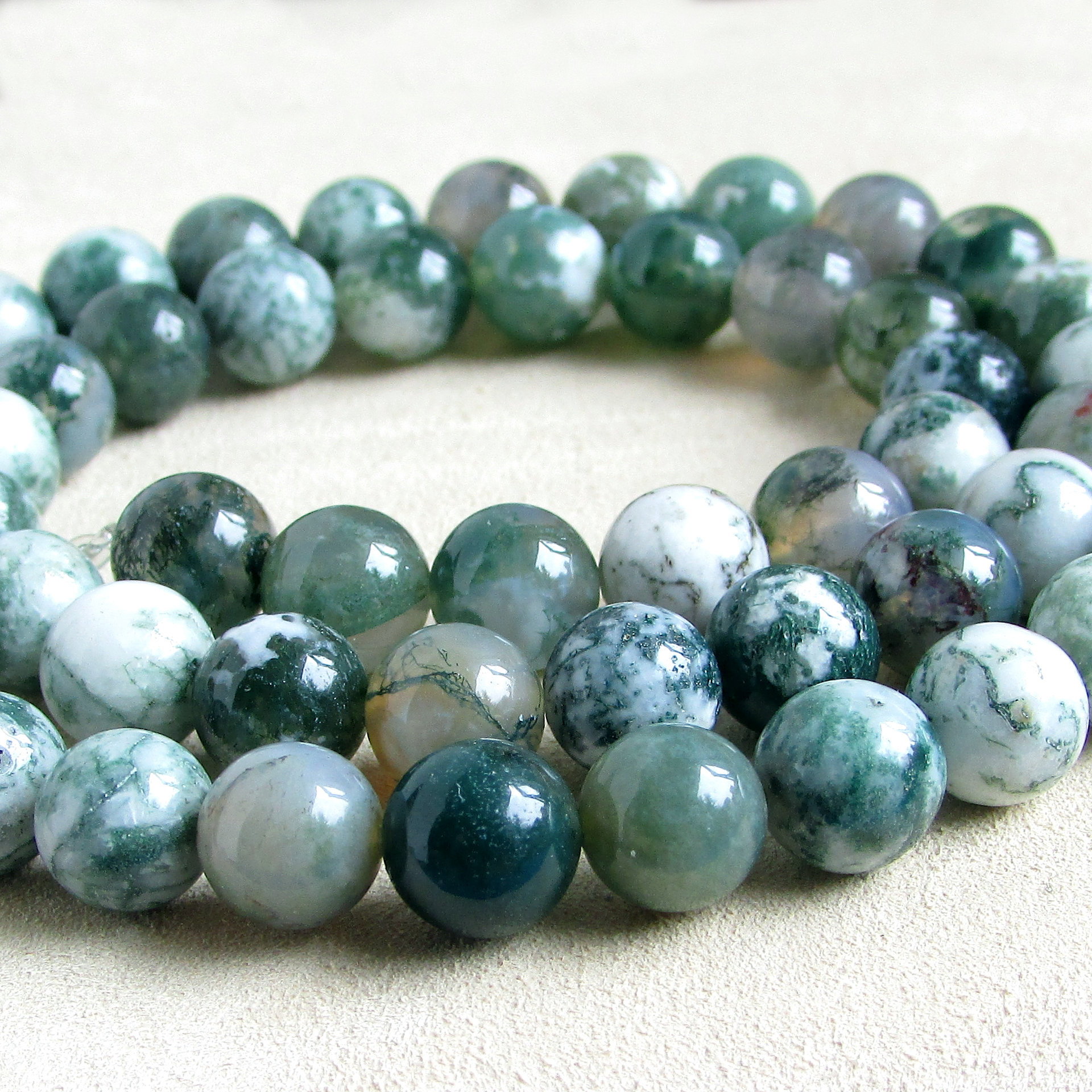 8mm Round Moss Agate Semiprecious Stone Beads 
