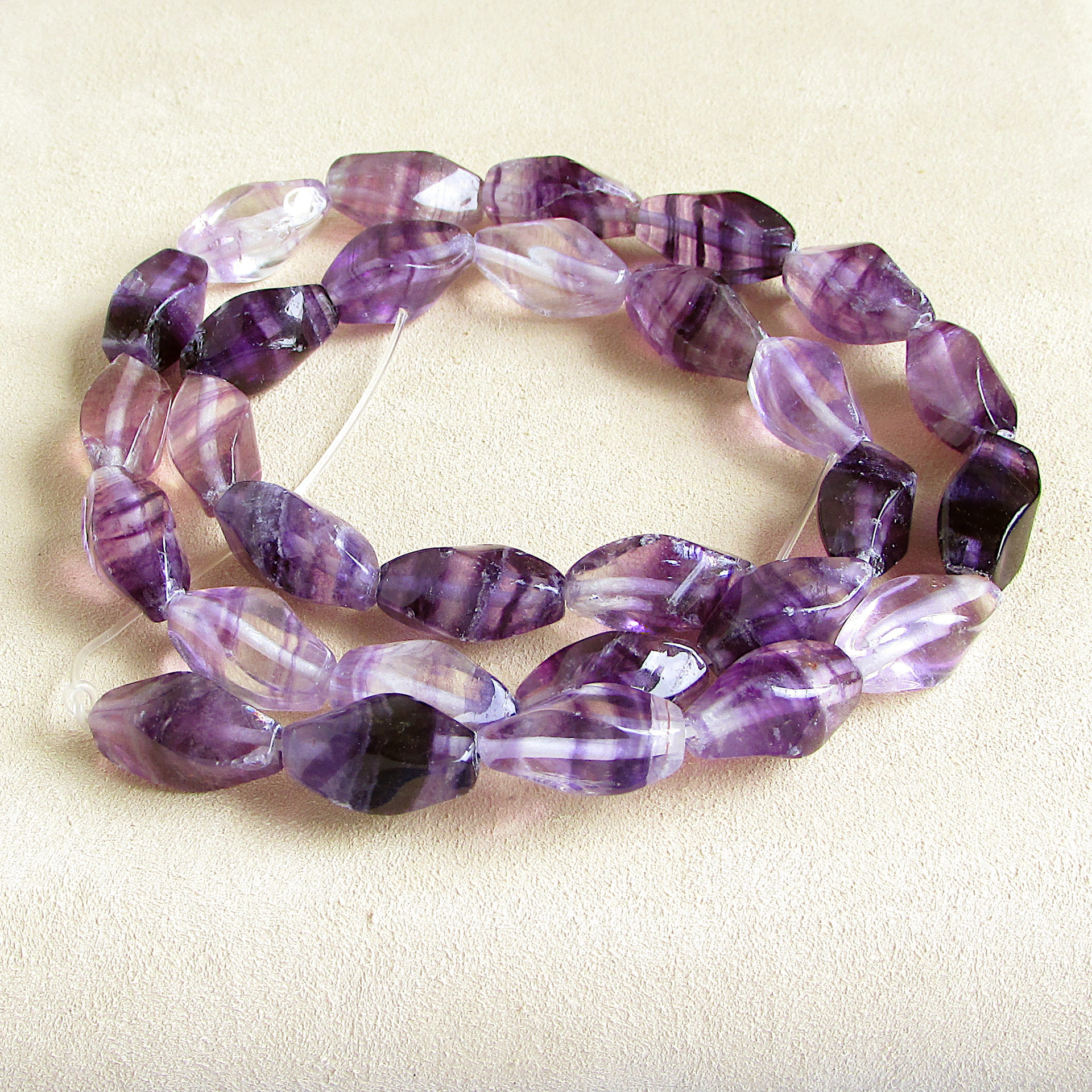 14x7mm Twisted Barrels, Polished Purple Fluorite Gemstone Beads