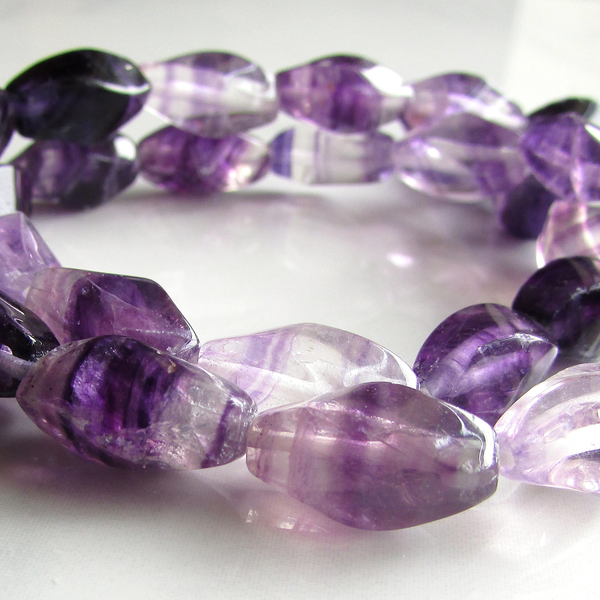 14x7mm Twisted Barrels, Polished Purple Fluorite Gemstone Beads