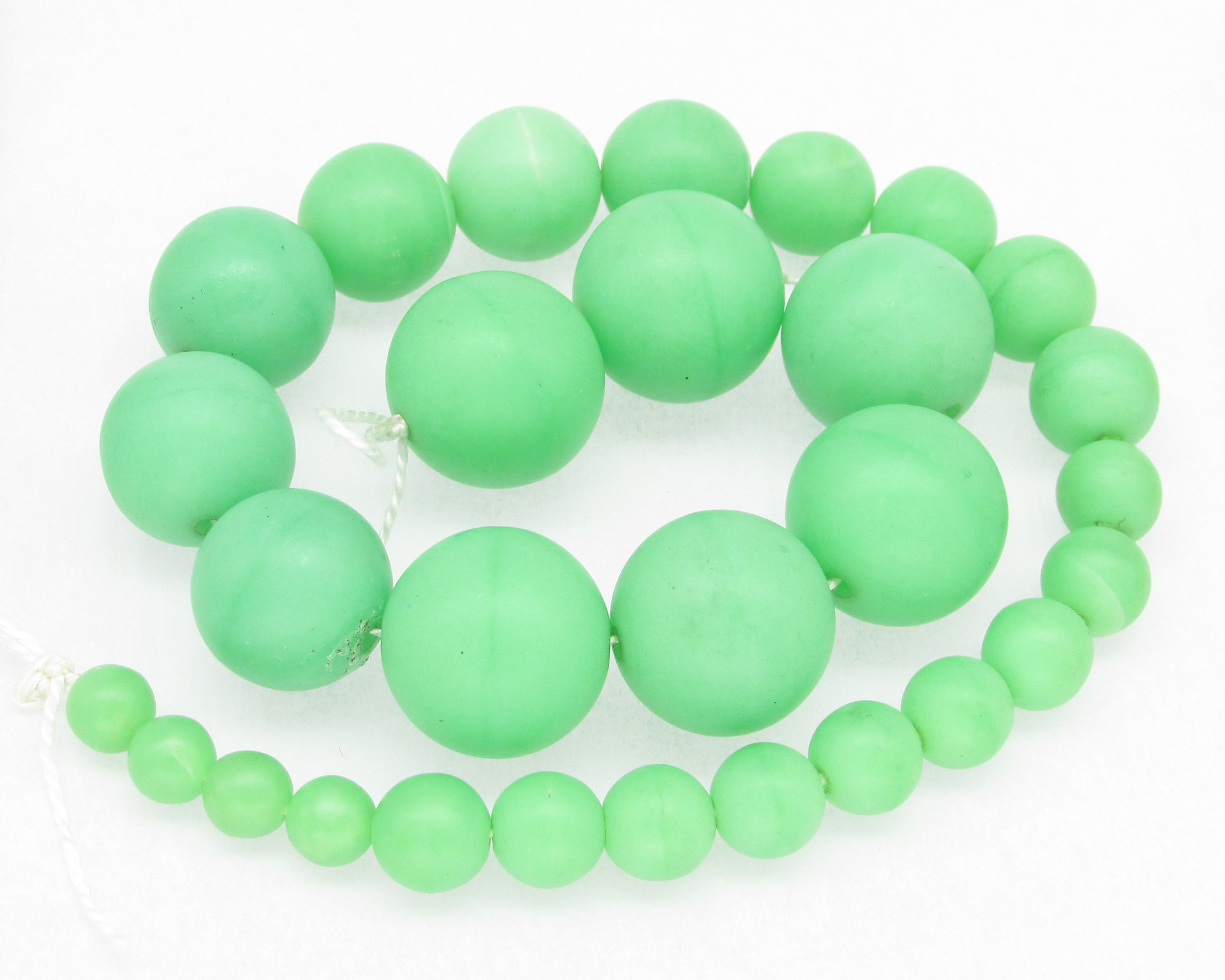 Opaque Light Green Glass Beads 6mm-15mm Graduated Strand