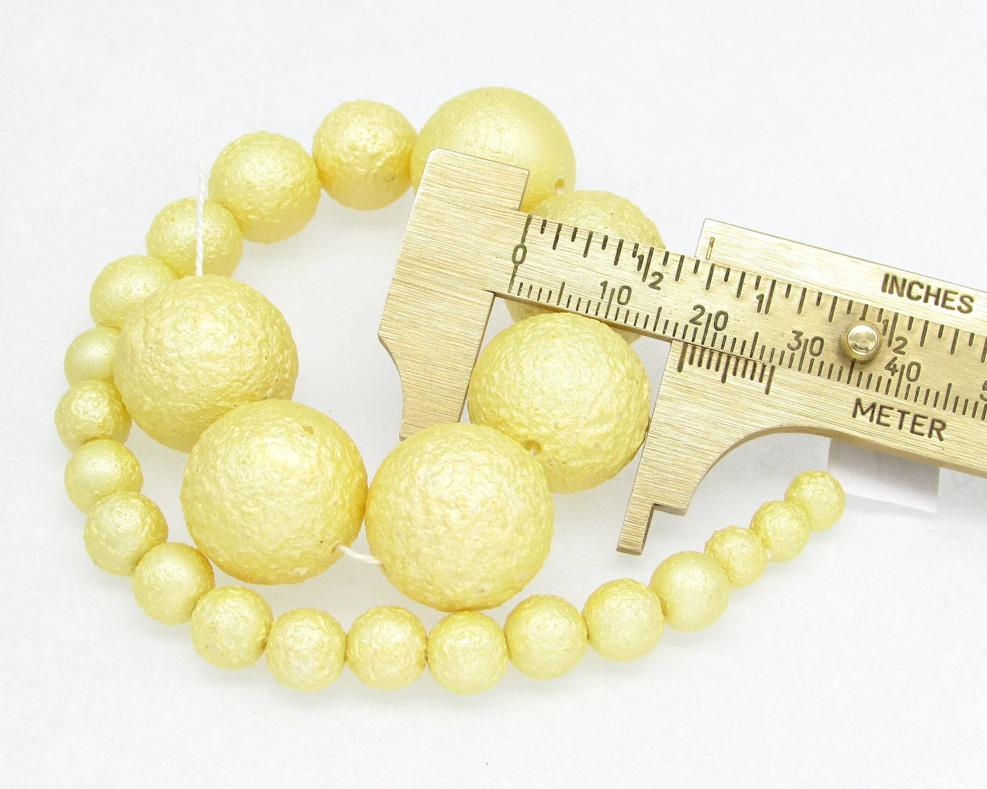 Vintage Glass Pearls, Yellow Textured Rounds