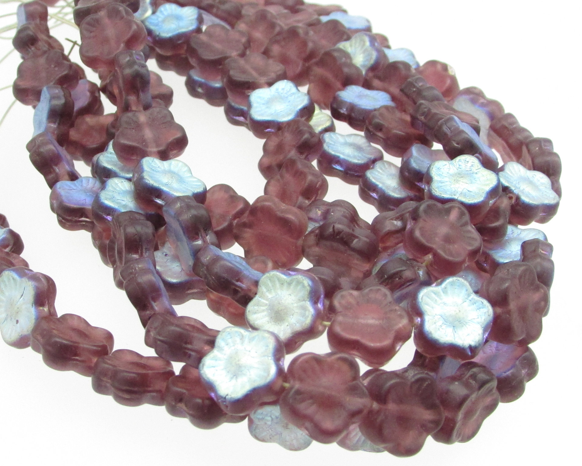 11mm Flower Beads, Amethyst AB Czech Glass