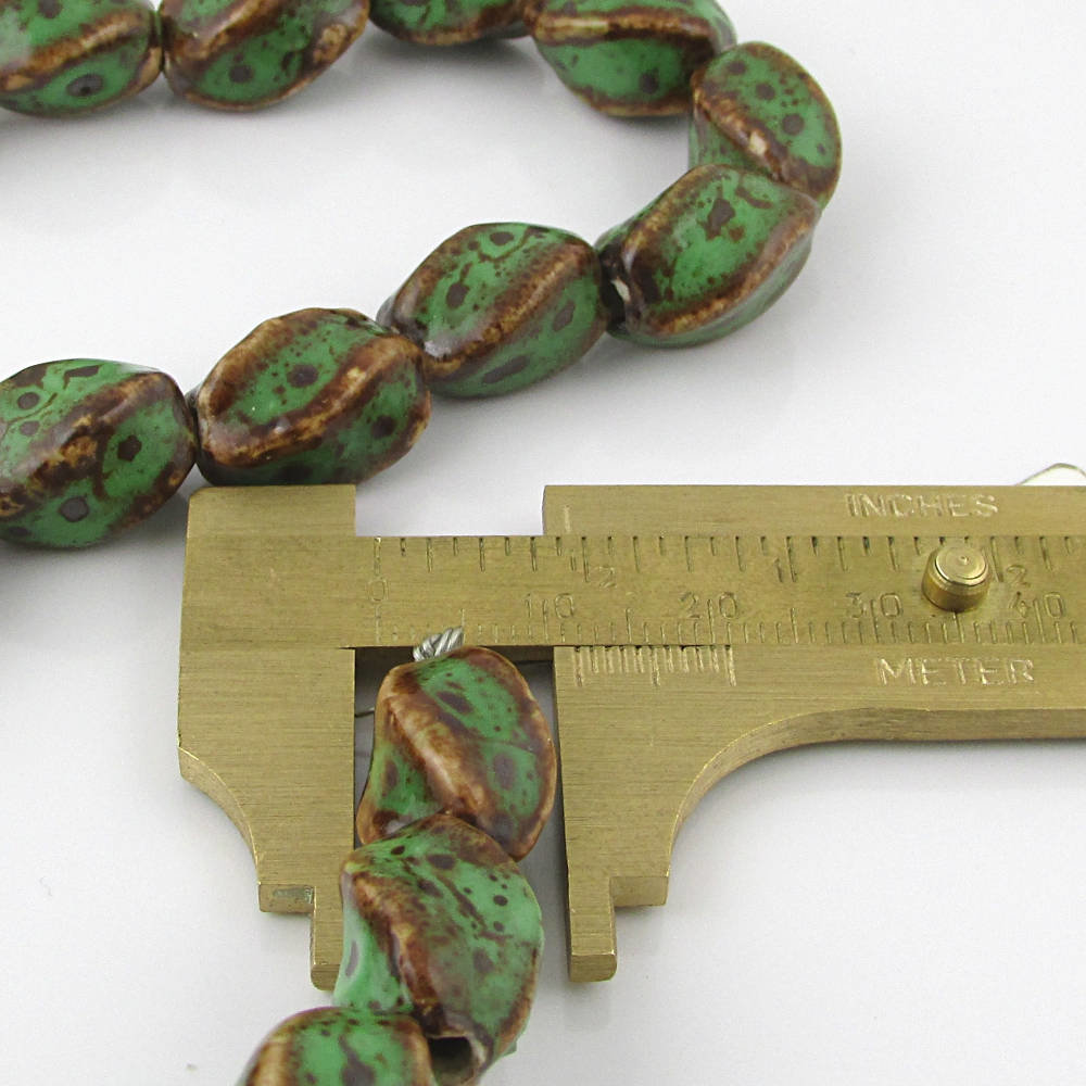 15x10mm Twist Beads, Rustic 2-Tone Green and Copper Ceramic