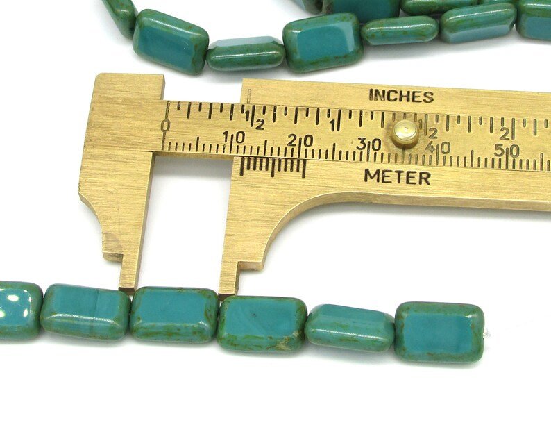 12x8mm Rectangular Window Beads, Opaque Turquoise with Green Picasso