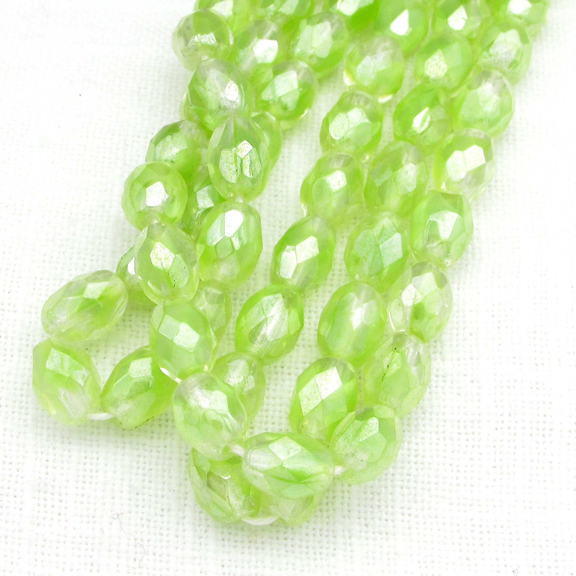 Vintage 9mm Faceted Oval Green Givre Beads