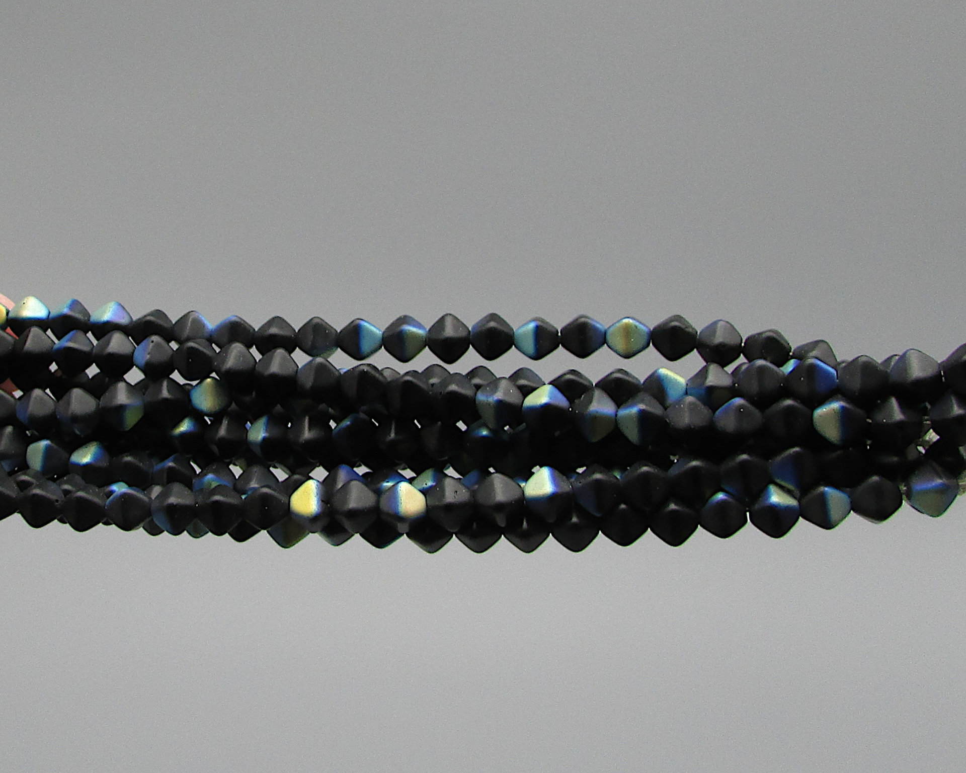 6mm Matte Jet AB Bicones, Iridescent Glass Beads