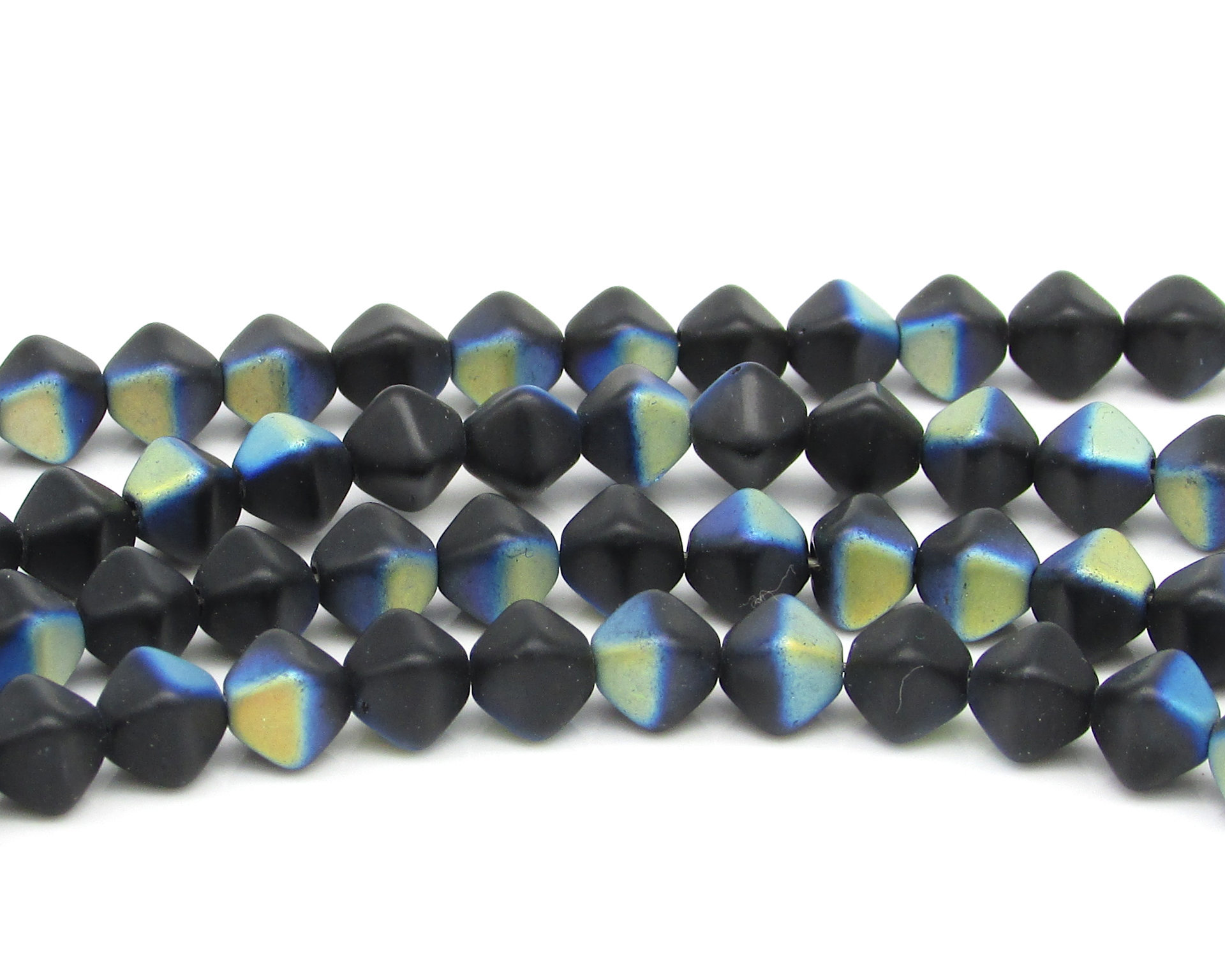 6mm Matte Jet AB Bicones, Iridescent Glass Beads