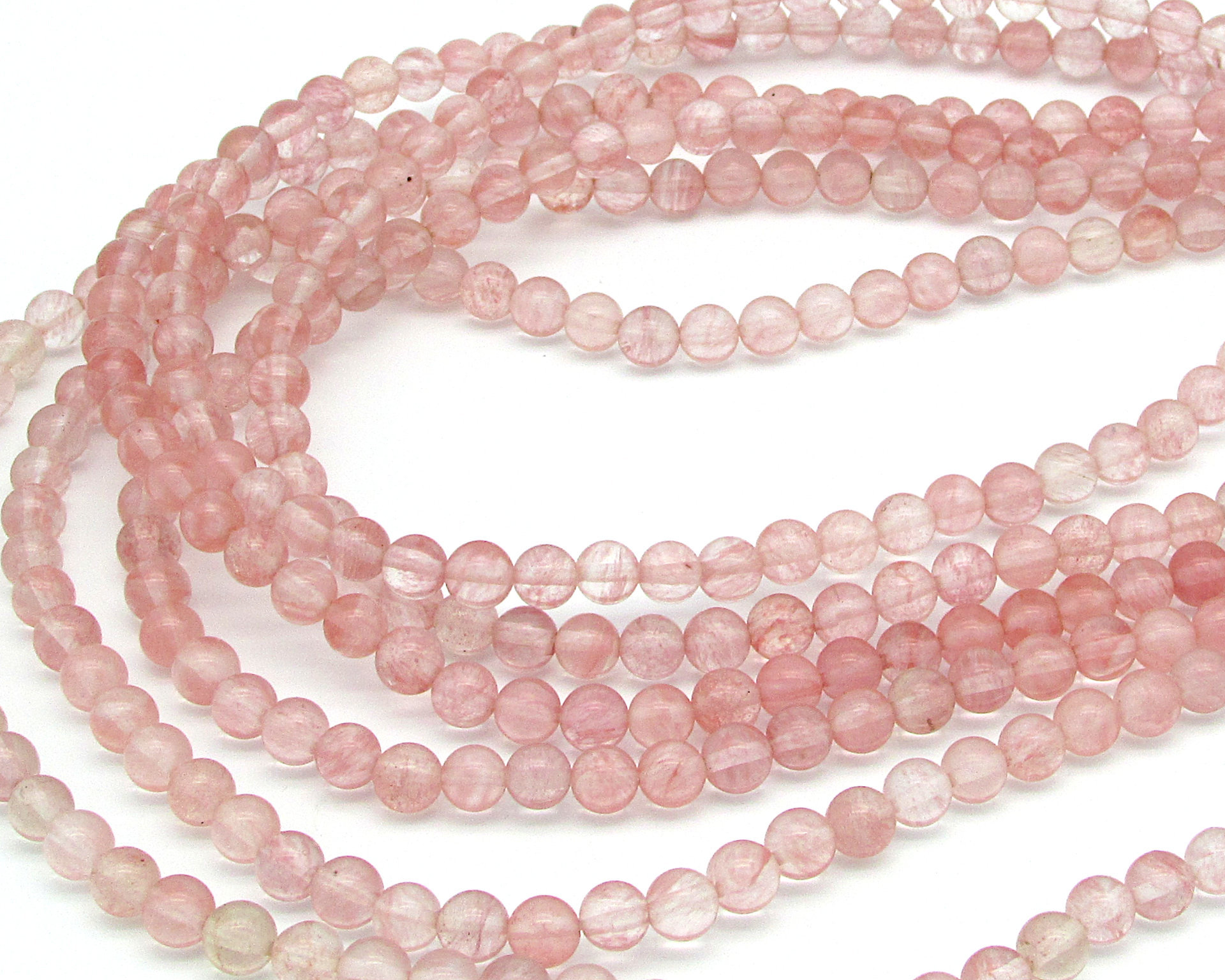 6mm Round Beads, Pink Glass Cherry Quartz 15.75" Strand