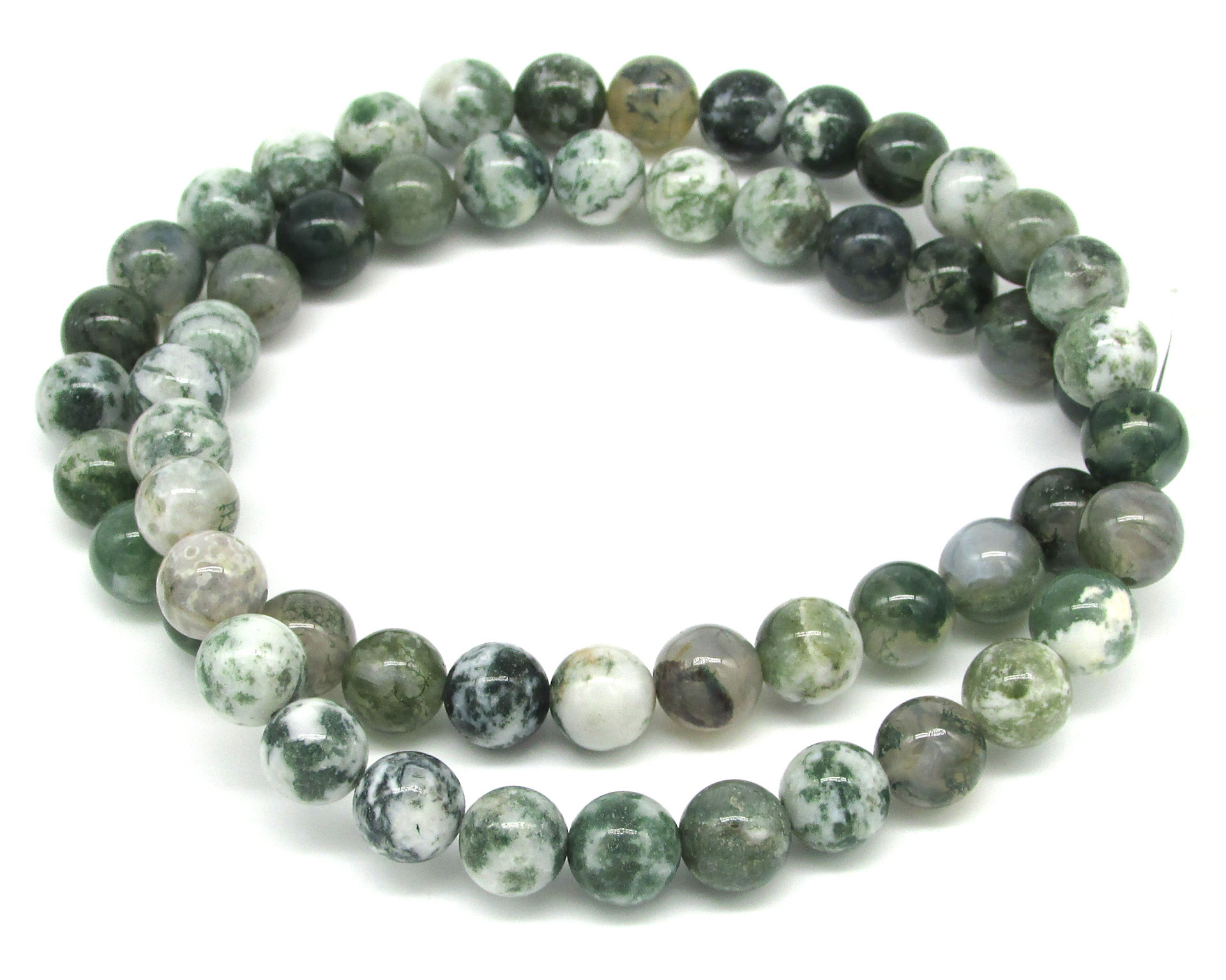 8mm Round Moss Agate Semiprecious Stone Beads 