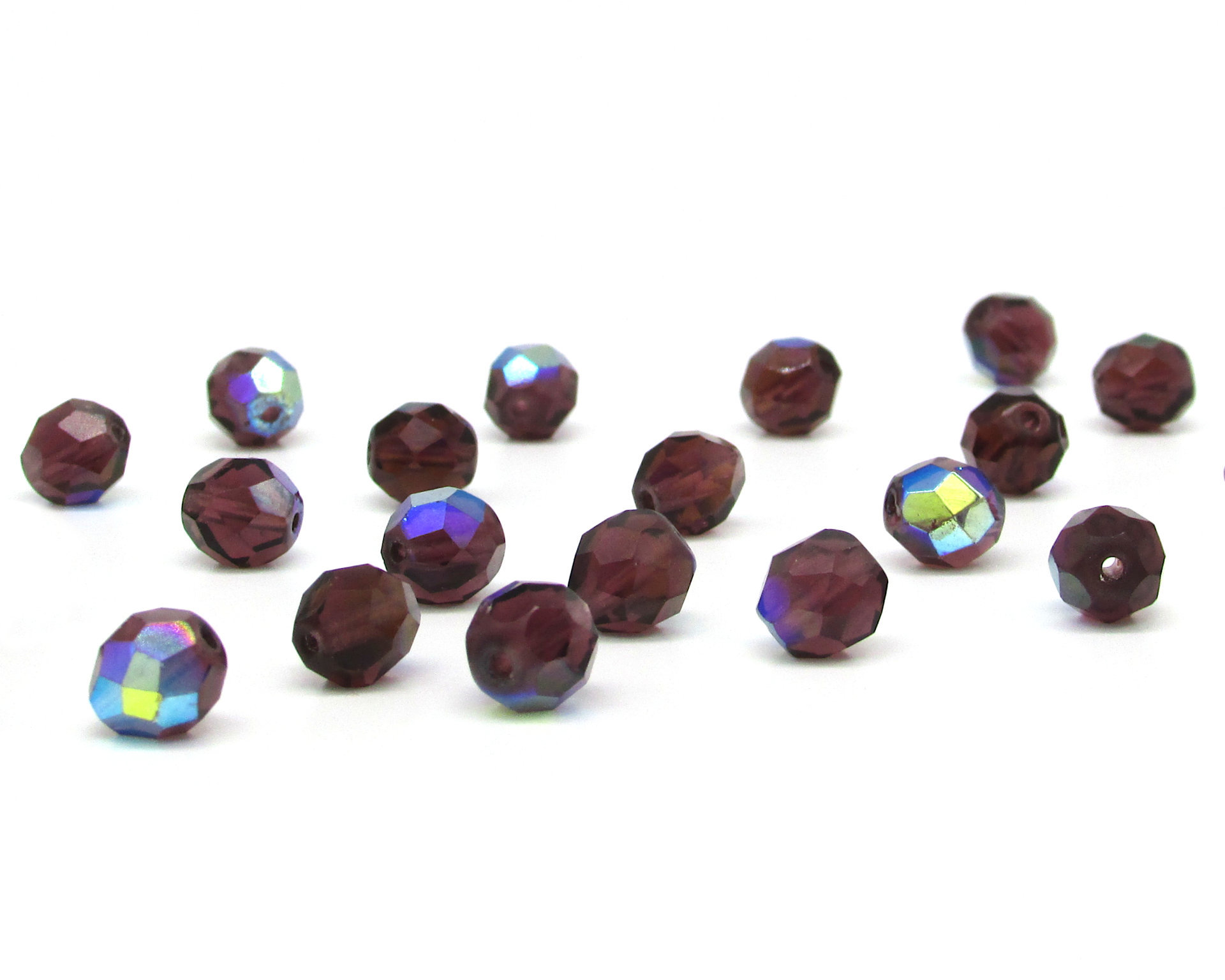 8mm Faceted Rounds, Amethyst AB Iridescent Czech Fire Polished Glass Beads(23)